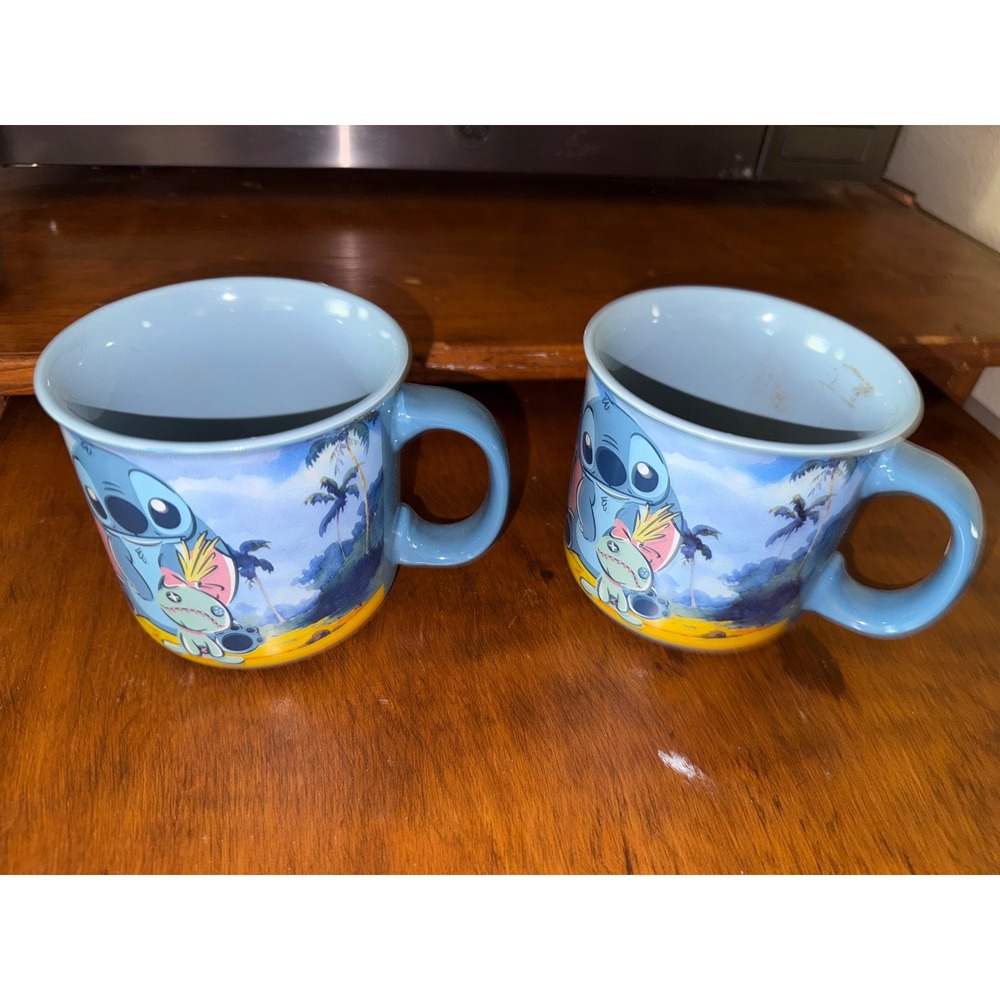 Disney Lilo & Stitch Ohana Means Family Ceramic Mug Set of 2 Blue Stitch Scrump